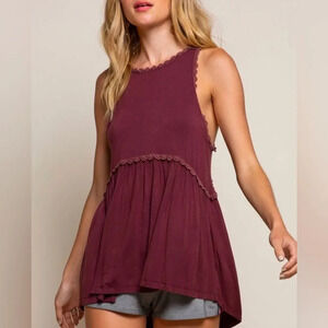 POL Burgundy Sleeveless Top